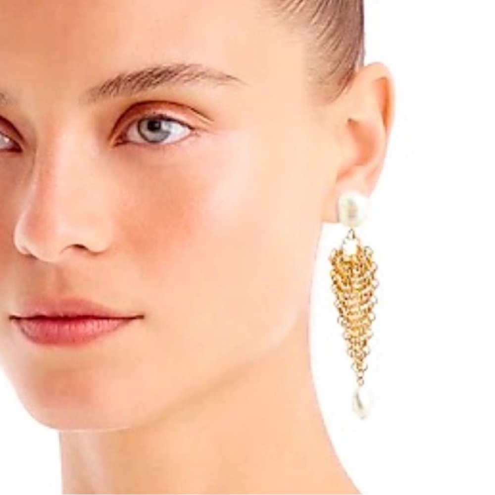J. Crew NWT Pearl & Gold Mesh Earrings